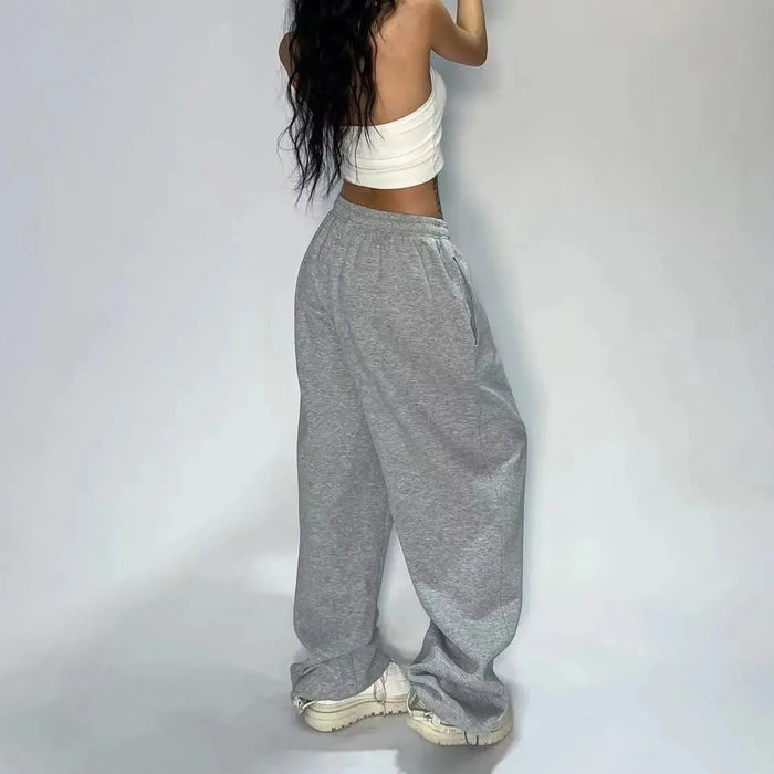 Retro Elegant Joggers Pants Fashion Women Solid Oversized Drawstring Y2K Sweatpant Trousers Streetwear Pocket New Baggy Pant