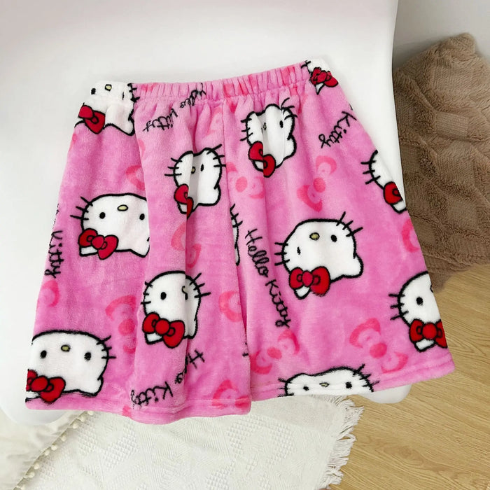 Sanrio Hello Kitty Pajamas Pants Black Pink Anime Flannel Women Warm Woolen White Cartoon Casual Home Pant Autumn Grils Trousers