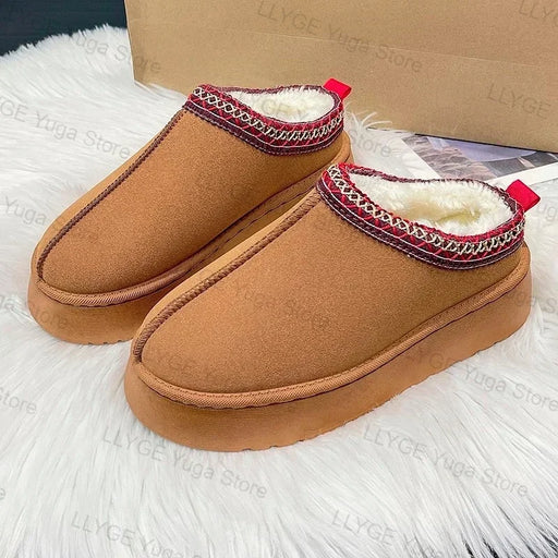 Winter Plush Shoes for Women Easy to Wear Snow Boots Suede Warm Soft Outdoor Plush Slippers Women Solid Color Thick Soled Shoes