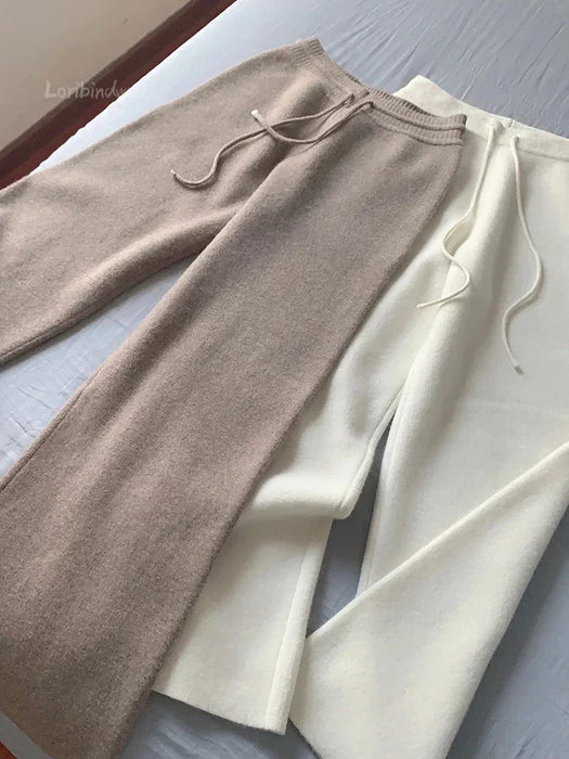 Autumn and Winter New High-waisted Loose Wool Knitted Wide-leg Trousers for Women To Wear Straight Leg Wide-leg Moped Trousers