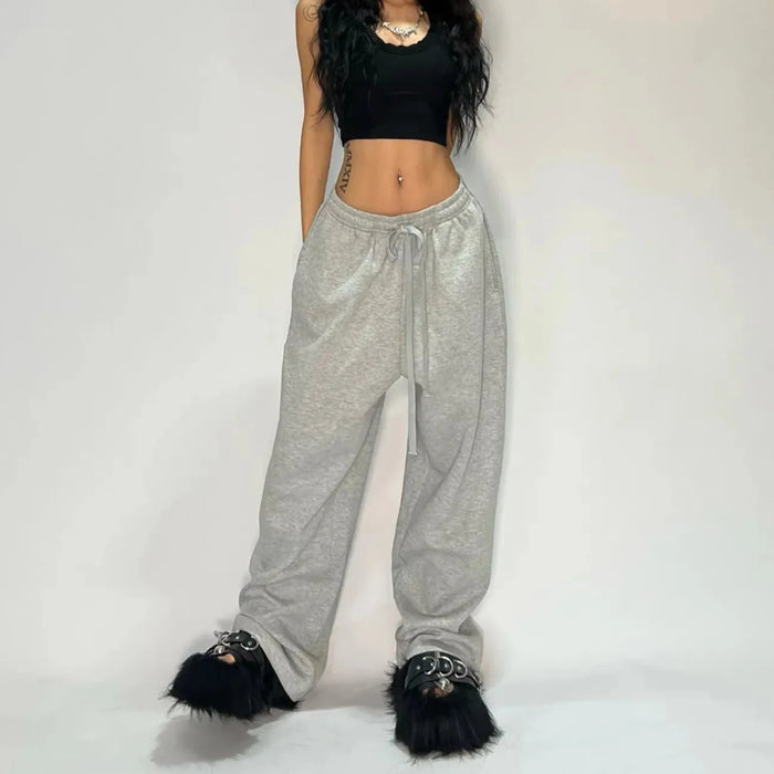 Retro Elegant Joggers Pants Fashion Women Solid Oversized Drawstring Y2K Sweatpant Trousers Streetwear Pocket New Baggy Pant