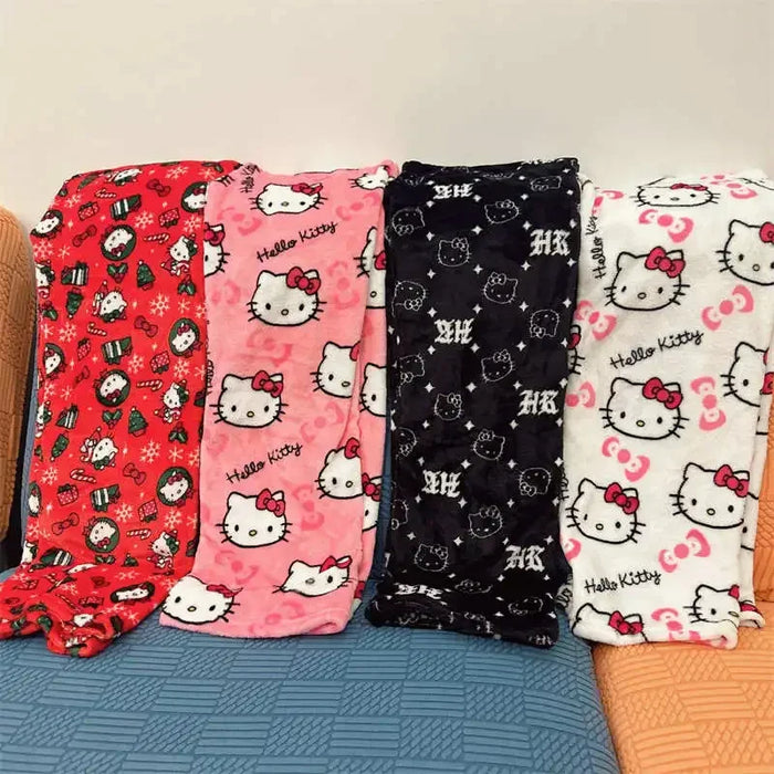 Thicken Hello Kitty Pajama Pants Sanrio Anime Fleece Double Elastic Fabric Soft Trousers Women Trousers Cartoon Birthday Gift