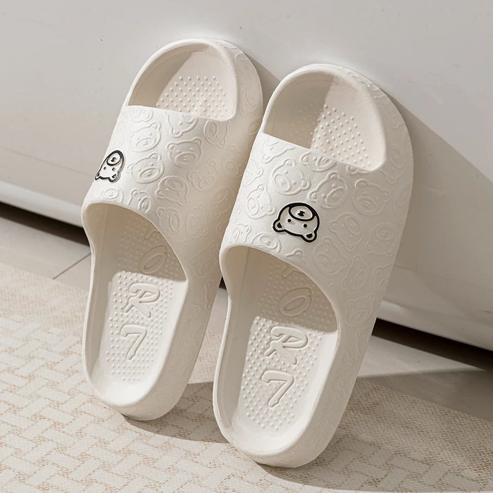 Printting Cute Bear Women Slippers Summer Indoor Soft Cartoon Sandals Bathroom Anti-slip Outdoor Comfy Men Leisure Shoes Couple